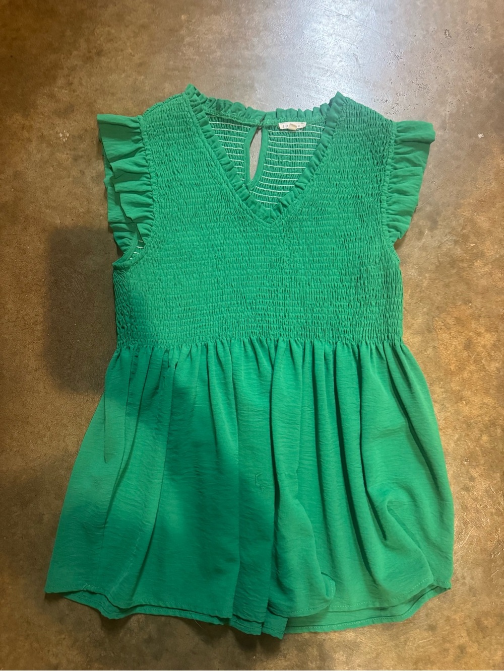 JODIFL Green Smocked Flutter Sleeve Dress
